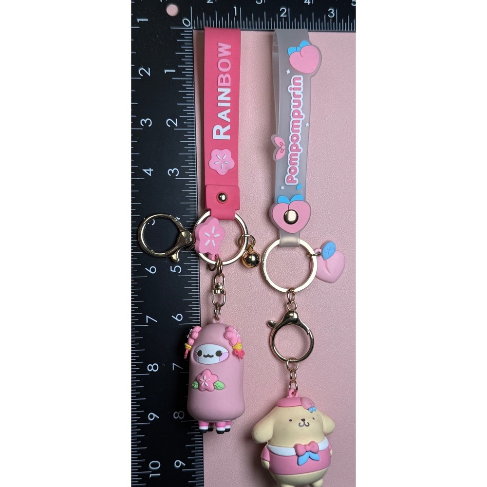 Sanrio Pompompurin Rainbow Keychain Set Unisex Pink Yellow Kawaii Peach Kid Core